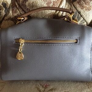 Genuine Leather Satchel in Medium Gray with Gold Accents